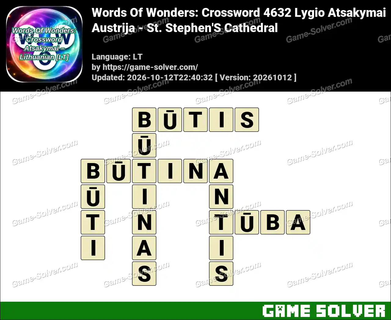 Words Of Wonders: Crossword 4632 Lygio Atsakymai – Austrija – St. Stephen’S Cathedral
